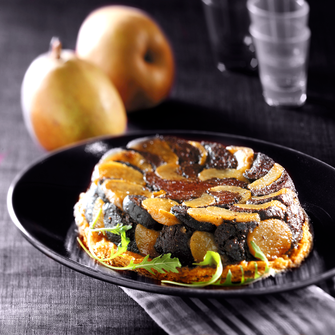 Tarte tatin au boudin noir et poires Angys®